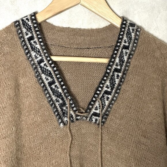 Vintage Alpaca Wool Boho Sweater Brown Women’s Large Geometric Trim No Tags - Picture 3 of 5